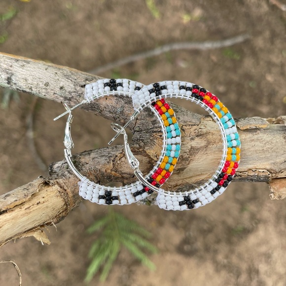Small Beaded Native Design Hoops - Picture 1 of 1